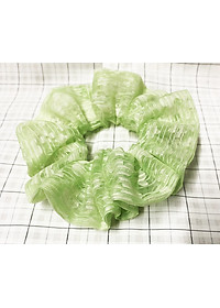 Cột tóc scrunchies màu xanh lá non thêu hoa cực xinh mẫu mới -size trung lớn