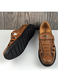 Giày lười nam giầy lười da bò thật 100% thiết kế mùa hè thoáng mát hàng Việt chuẩn xuất xịn- HS63 nâu huy hiệu
