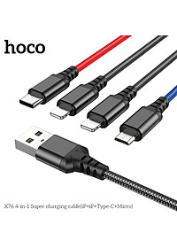 Cáp Sạc Dành Cho Hoco. X76 Super 4 Trong 1 2.0A Cổng IP * 2 + TypeC + Micro Dây Dài 1m Hàng Chính Hãng