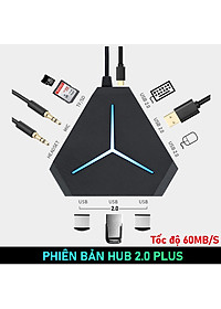 Bộ chia cổng HUB USB mở rộng kết nối đa năng 6 cổng USB tốc độ cao, cổng Audio, đầu đọc thẻ nhớ, đèn LED đẹp rực rỡ