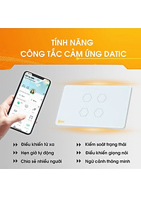 Công tắc thông minh HUNONIC DATIC 4 nút màu trắng - Điều khiển từ xa bằng điện thoại - Công nghệ 4.0