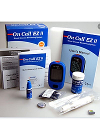 Máy đo đường huyết On Call EZ II, Hàng chính hãng, gồm bút, kim chích máu và tặng 25 que thử, BH trọn đời