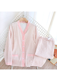 Đồ bộ bầu và sau sinh, Pijama cho con bú AZ44 chất liệu đũi xốp mặc hè thu và đông xuân