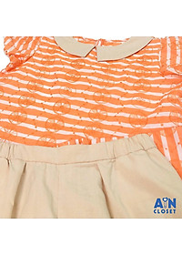 Bộ quần dài áo tay ngắn cho mẹ họa tiết Kẻ cam cotton thêu quần kem - AICDMEZSMTPY - AIN Closet