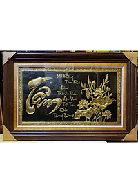 TRANH ĐỒNG VÀNG LIỀN TẤM THƯ PHÁP CHỮ TÂM
