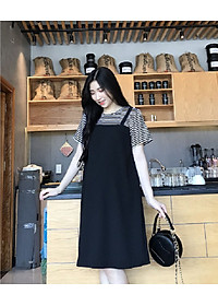 Đầm bầu yếm liền áo kẻ đen AZ03203