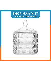 Hủ Mứt Thủy Tinh 2 Tầng Sang Trọng, Thố 2 Tầng Đựng Kẹo Mứt Tết