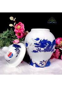 Combo lọ hoa hũ muối và hồ lô thờ cúng sứ Bát tràng men lam 