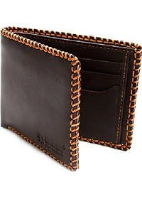 Ví nam da bò Huy Hoàng đan viền màu nâu HT2136