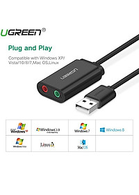 Dây USB 2.0 UGREEN US205 mở rộng sang đồng thời 2 cổng 3.5mm cho tai nghe + mic (DISABLE) - Hàng chính hãng