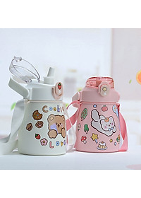 Bình Nước Giữ Nhiệt Cute 800ml Chất Liệu Inox 304 Giữ Nhiệt Không Gỉ Nóng Lạnh 24 Giờ Kèm Ống Hút Và Sticker - Hàng Loại 1 - Chính Hãng MINIIN