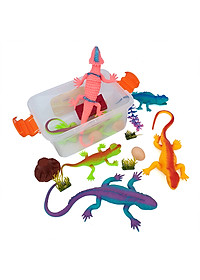 Hộp đồ chơi Tắc Kè Hoa giả Safari hoang dã 16 chi tiết (15~22 cm) mô hình trang trí có còi cao su dẻo dùng để troll bạn