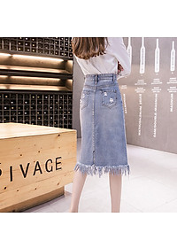 Chân váy jean thiết kế ngang gối 06 C001