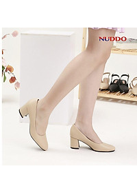 Giày cao gót nữ công sở cao cấp NUDDO mũi tròn da mềm gót vuông cao 5 phân_NU208