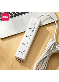 Ổ Cắm Điện Đa Năng 2500W Có Công Tắc Nguồn 3/4/6 Ổ , 3M/5M Dây Chống Giật Chống Cháy Chất Lượng Cao Deli - Phiên Bản Mới Nâng Cấp 2023 - Hàng Chính Hãng - ET401 - 406