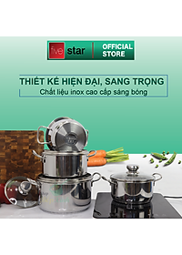 Bộ nồi chảo 3 đáy inox 430 cao cấp FiveStar Standard 6 món bếp từ nắp kính tặng 5 muỗng inox