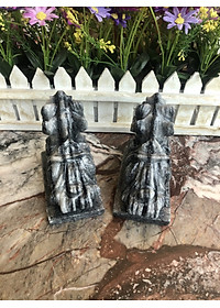 Cặp Tỳ Hưu phong thủy đá cẩm thạch vân đen có đế - Dài 10 cm