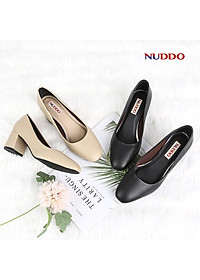 Giày cao gót nữ công sở cao cấp NUDDO mũi tròn da mềm gót vuông cao 5 phân_NU208