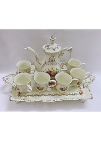 Bộ bình trà sứ phong cách hoàng gia cổ điển màu trắng ngà họa tiết hoa cúc - ANTH603