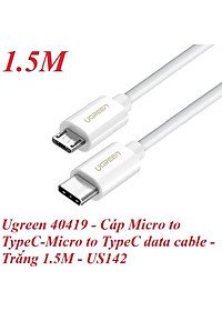 Ugreen UG40419US142TK 1.5M màu trắng Dây USB Type-C sang micro USB - HÀNG CHÍNH HÃNG