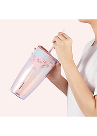 Ly nhựa LocknLock 2 lớp 750ml HAP522 720ml Anh Đào - Hàng chính hãng kèm ống hút, cách nhiệt tốt, miệng rộng - JoyMall