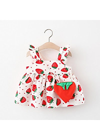 Đầm đi chơi cho bé gái kèm phụ kiện đeo chéo quả dâu dễ thương, váy bé gái từ 8-15kg Easy Baby (SD-3233G)
