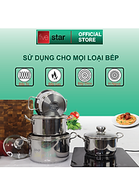 Bộ nồi chảo 3 đáy inox 430 cao cấp FiveStar Standard 6 món bếp từ nắp kính tặng 5 muỗng inox