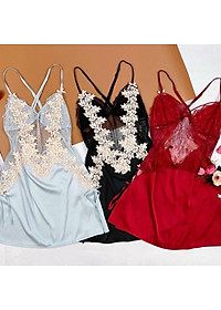 Q71 Váy ngủ lụa hai dây cao cấp  - Váy ngủ 2 dây sexy - Đầm ngủ nữ ren hoa - Đồ ngủ mạc nhà