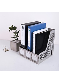 Giá tài liệu 3 ngăn đứng Deli - Nhựa PP - Ghi xám / Đen - E9845