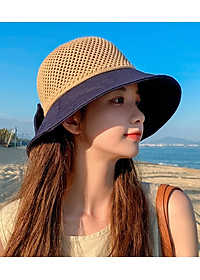 Nón nữ đi biển đẹp mũ rộng vành chống nắng UV cho nữ chất liệu cói vải gấp gọn dona2203204