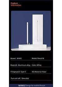 Bút Cảm Ứng Wiwu Pencil W Dành Cho Ipad Sạc Không Dây Từ Tính, Có Chỉ Báo Pin Trên Thân Bút - Hàng Chính Hãng