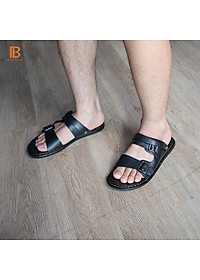 Dép nam quai ngang da bò Nappa cao cấp Bụi Leather E101 - Đế cao su đúc nguyên khối, chống trơn trượt