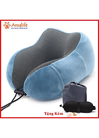 Gối Ngủ Văn Phòng Du Lịch Chữ U Tặng Kèm Bịt Mắt, Bịt Tai Bộ Chống Mỏi Chất Liệu Memory Foam Chính Hãng Amalife Ama02