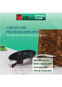 Bộ nồi và chảo chống dính vân đá inox 304 cao cấp Fivestar Plus 5 món nắp kính , tặng 1 vá canh