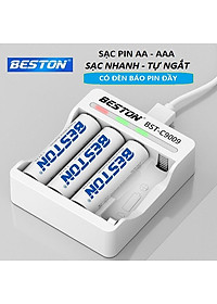 Bộ Sạc Pin AA, AAA Beston C9009 Tự ngắt khi đầy Sạc Nhanh Có Đèn báo đầy độc lập từng pin, pin sạc chính hãng