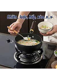 Chảo Sắt Lòng Sâu Chống Dính Phù Hợp Với Loại Bếp, Tay Cầm Cách Nhiệt Chống Bỏng, Chảo Nấu Ăn Tiện Lợi - HÀNG CHÍNH HÃNG MINIIN