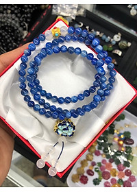 Vòng đeo tay, lắc tay phong thủy chuỗi hạt quấn 3 vòng mix phụ kiện hoa sen đá Sapphire nước ( Kyanite )