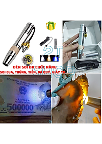 Đèn soi, rọi tiền, đá ,  cua gạch với ánh sáng mạnh, 3 màu tiện dụng kèm theo bộ sạc