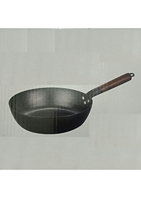 Chảo Thép Rèn Vân Búa Chống Dính Tay Cầm Gỗ Kiểu Nhật Sâu Lòng  Size 28cm Dùng Được Bếp Từ