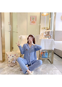 Đồ Bộ Bầu Cho Con Bú, Pijama sau sinh Cho Mẹ AZ89 Chất Liệu Cotton Co Giãn Hàng Cao Cấp Mặc Hè Thu