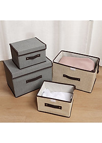 Bộ 2 hộp vải đựng đồ vải canvas siêu xinh có nắp đậy, tủ vải đựng đồ hộp cái quai xách, Hộp vải đựng đồ tiện lợi, thùng đựng quần áo đa năng gấp…