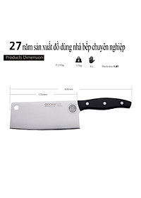 [HÀNG CHÍNH HÃNG] Dao thái bản vuông, chặt bằng thép không gỉ an toàn có độ dài 30cm, lưỡi dài 17cm của GGOMi Hàn Quốc GG370