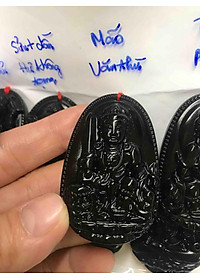 MẶT DÂY CHUYỀN PHẬT VĂN THÙ ĐỘ MỆNH NAM TUỔI MẸO mệnh THUỶ  ĐÁ MÃ NÃO ĐEN ĐẸP 5cm ĐK 3CM