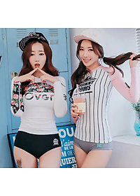  Bikini Hai Mảnh Tay Dài Che Nắng Họa Tiết Bunny AT2O9 MayHomes Đồ Bơi Kiểu Korea Ôm Dáng, Long Sleeves Women Swimwear Set, UPF 50 Sun Protection