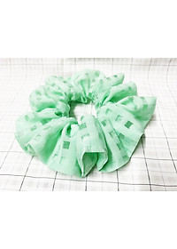 Cột tóc scrunchies màu xanh lá caro lưới size trung
