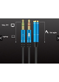 Dây Audio chuyển tai nghe 3.5mm đầu cái sang 2 đầu Mic và Tai nghe đầu đực mạ vàng dài 20CM - Hàng Nhập Khẩu