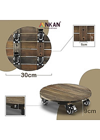 Đế Lót Chậu Cây Có Bánh Xe Cao Cấp ANKAN Hình Tròn Màu Xám Đen R30Cm Tải trọng 150 Kg Gỗ Tràm Bông