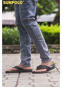 Dép Kẹp Xỏ Ngón Nam Da Bò SUNPOLO KEP201 Bền đẹp (Đen)