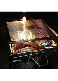 Bếp nướng than than hoa inox đồ cắm trại Campingmoon campoutvn MT35 du lịch dã ngoại xếp gọn có túi kèm theo dùng 8-10 người ăn A015