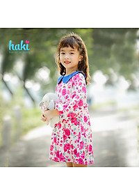 Váy bé gái hoa bèo tay cổ Peter Pan sắc màu Haki HK498
